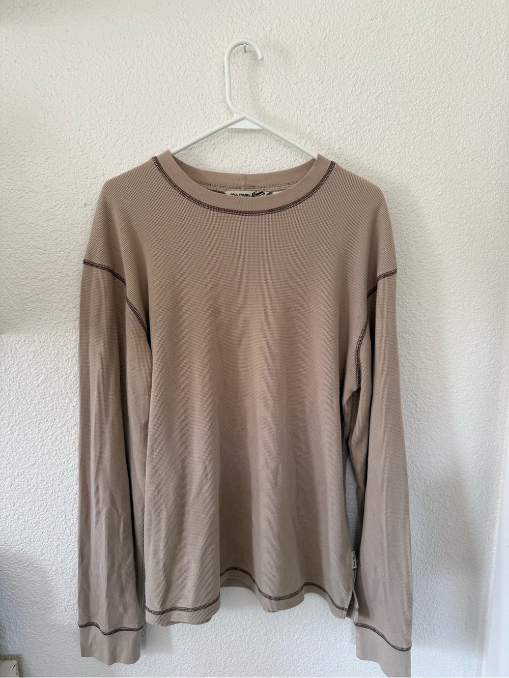 Paul Frank Long Sleeve Thermal Tee in Taupe with Dark Contrast Stitching